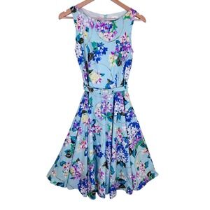 Teresa Marie House of‎ Haute Sz Small Floral A-Line Belted Sleeveless Midi Dress
